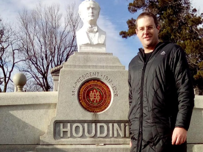 Alexander May at the gravesite of Harry Houdini